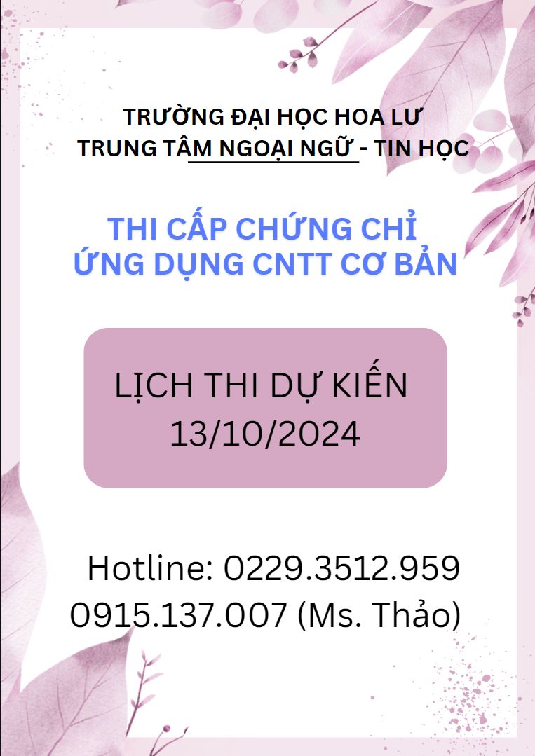 THÔNG BÁO THI CHỨNG CHỈ CNTT CƠ BẢN KHÓA NGÀY 13/10/2024