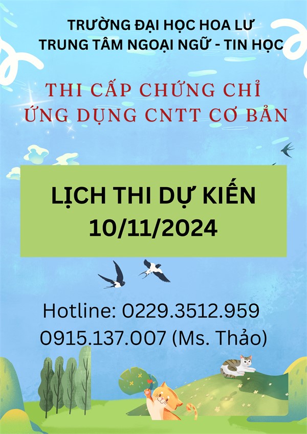 THÔNG BÁO THI CHỨNG CHỈ CNTT CƠ BẢN KHÓA NGÀY 10/11/2024