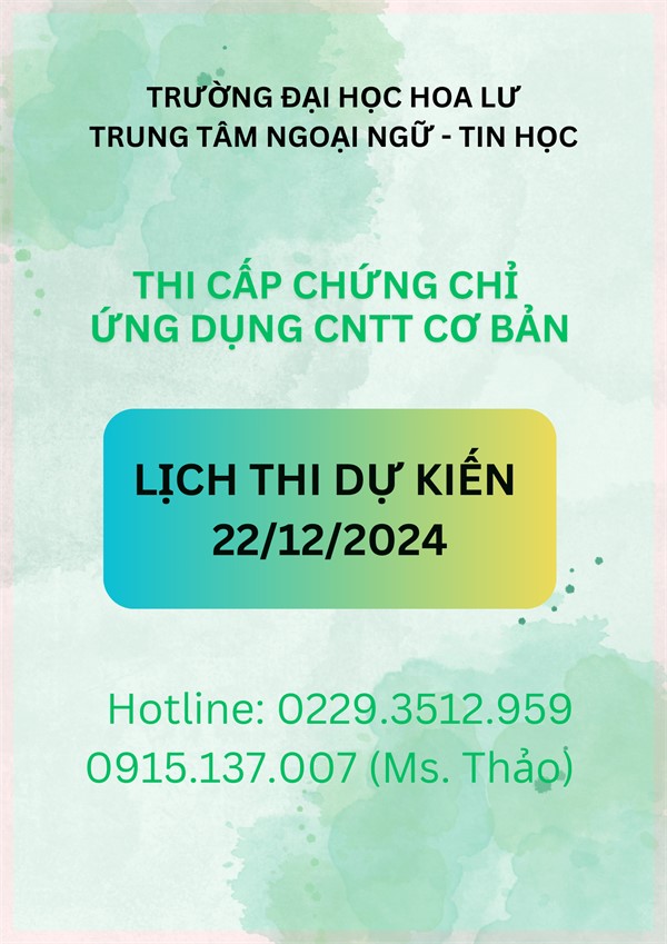 THI CẤP CHỨNG CHỈ CNTT CƠ BẢN THÁNG 12 - 2024