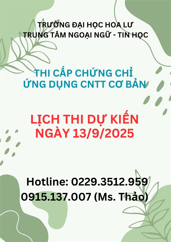 THÔNG BÁO THI CHỨNG CHỈ CNTT CƠ BẢN THÁNG 9/2025