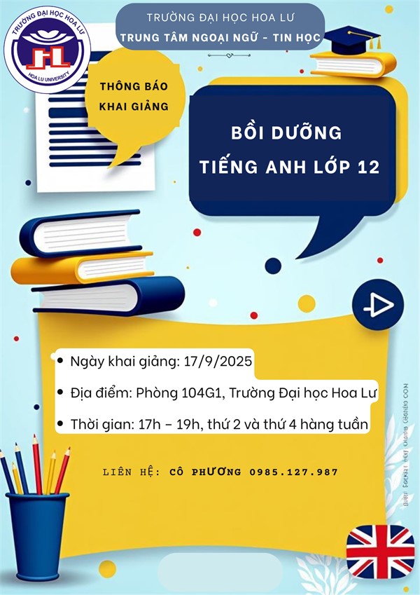 THÔNG BÁO KHAI GIẢNG KHÓA BỒI DƯỠNG TIẾNG ANH LỚP 12