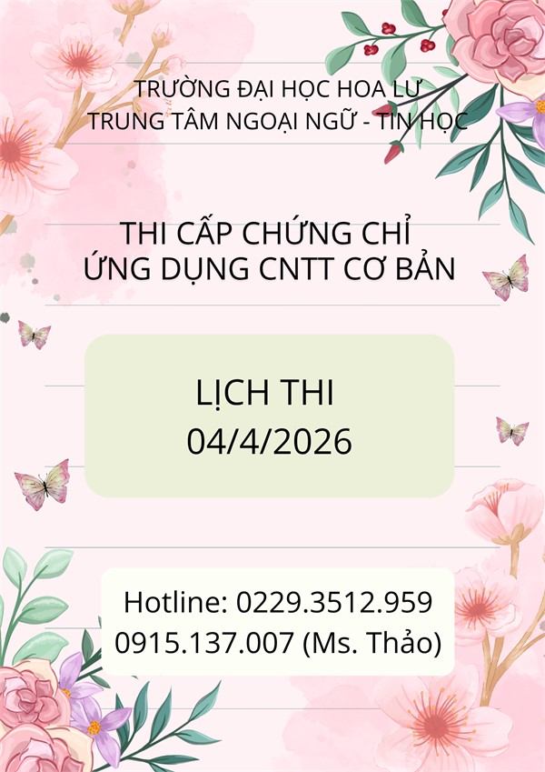 THÔNG BÁO THI CHỨNG CHỈ CNTT CƠ BẢN KHÓA NGÀY 04/4/2026