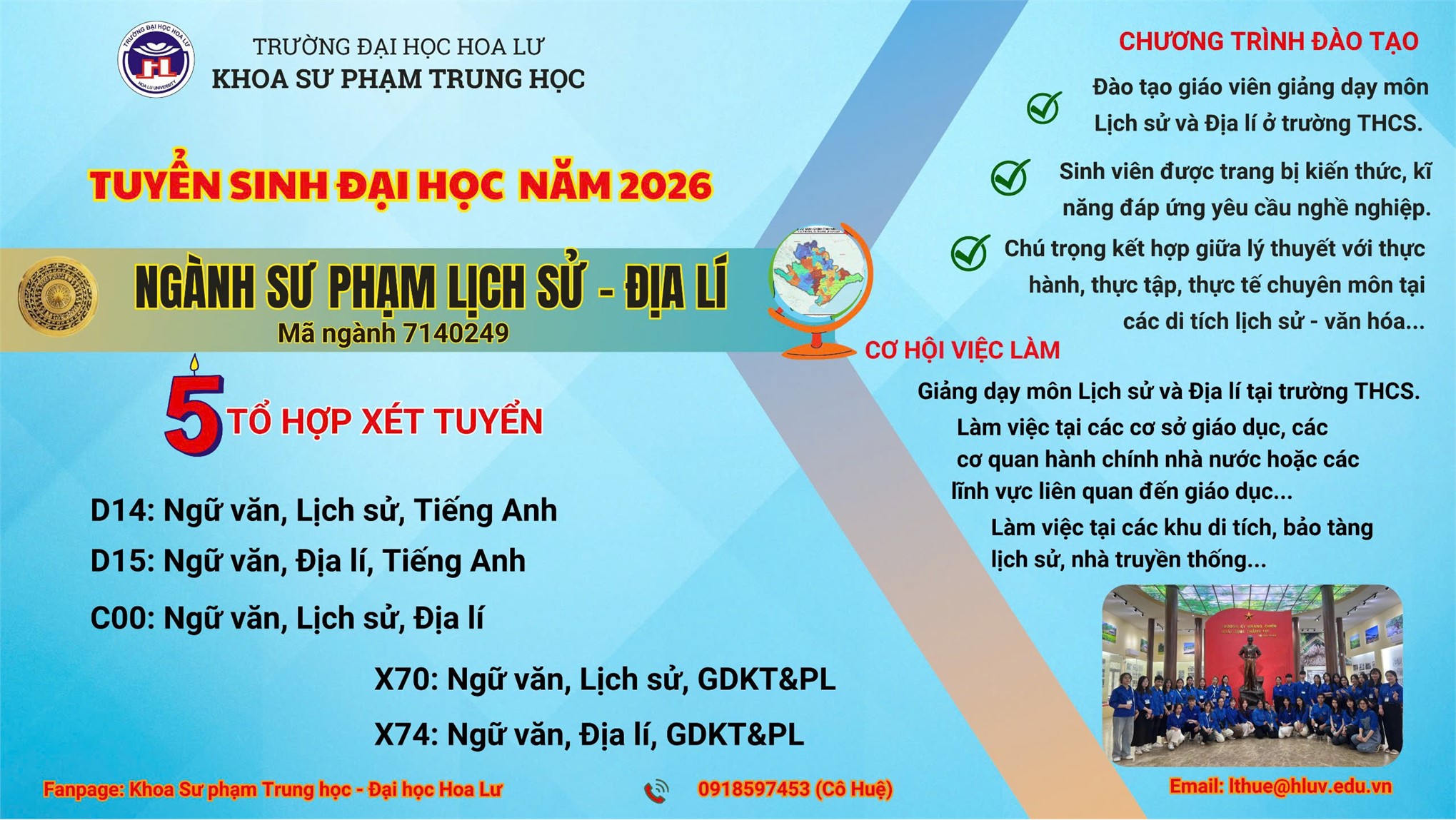 NGÀNH SƯ PHẠM LỊCH SỬ - ĐỊA LÝ, TRÌNH ĐỘ ĐẠI HỌC (MÃ NGÀNH: 7140249)