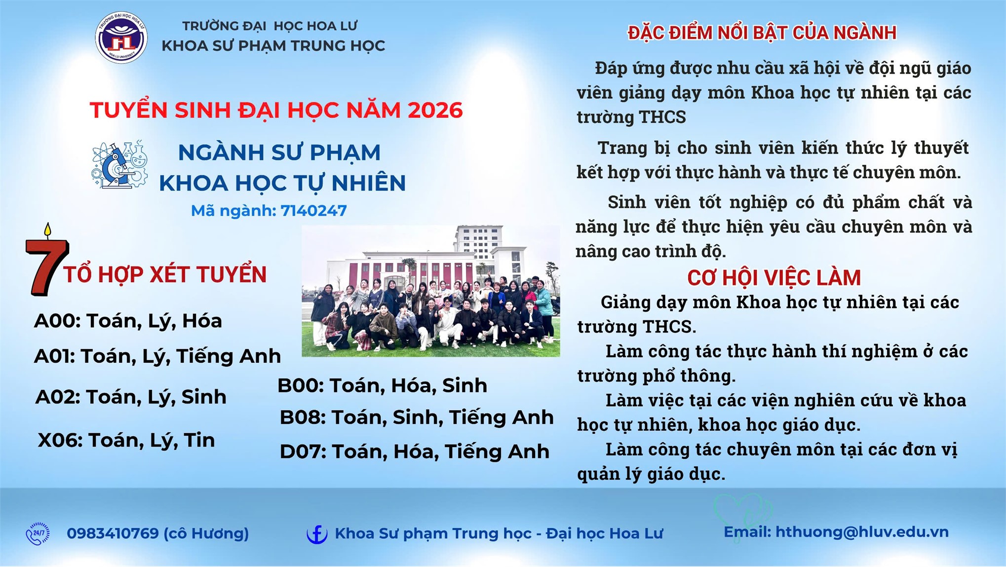NGÀNH SƯ PHẠM KHOA HỌC TỰ NHIÊN, TRÌNH ĐỘ ĐẠI HỌC (MÃ NGÀNH: 7140247)