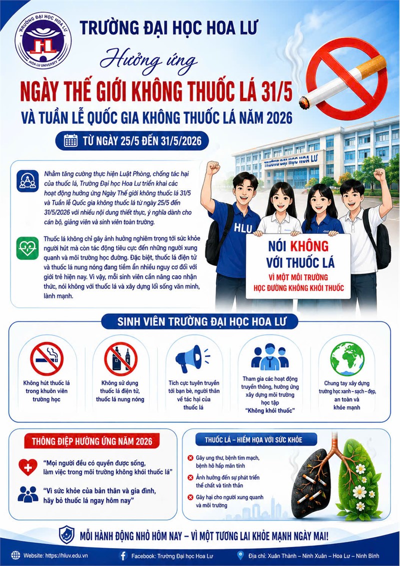 HƯỞNG ỨNG NGÀY THẾ GIỚI KHÔNG THUỐC LÁ 31/5 VÀ TUẦN LỄ QUỐC GIA KHÔNG THUỐC LÁ NĂM 2026